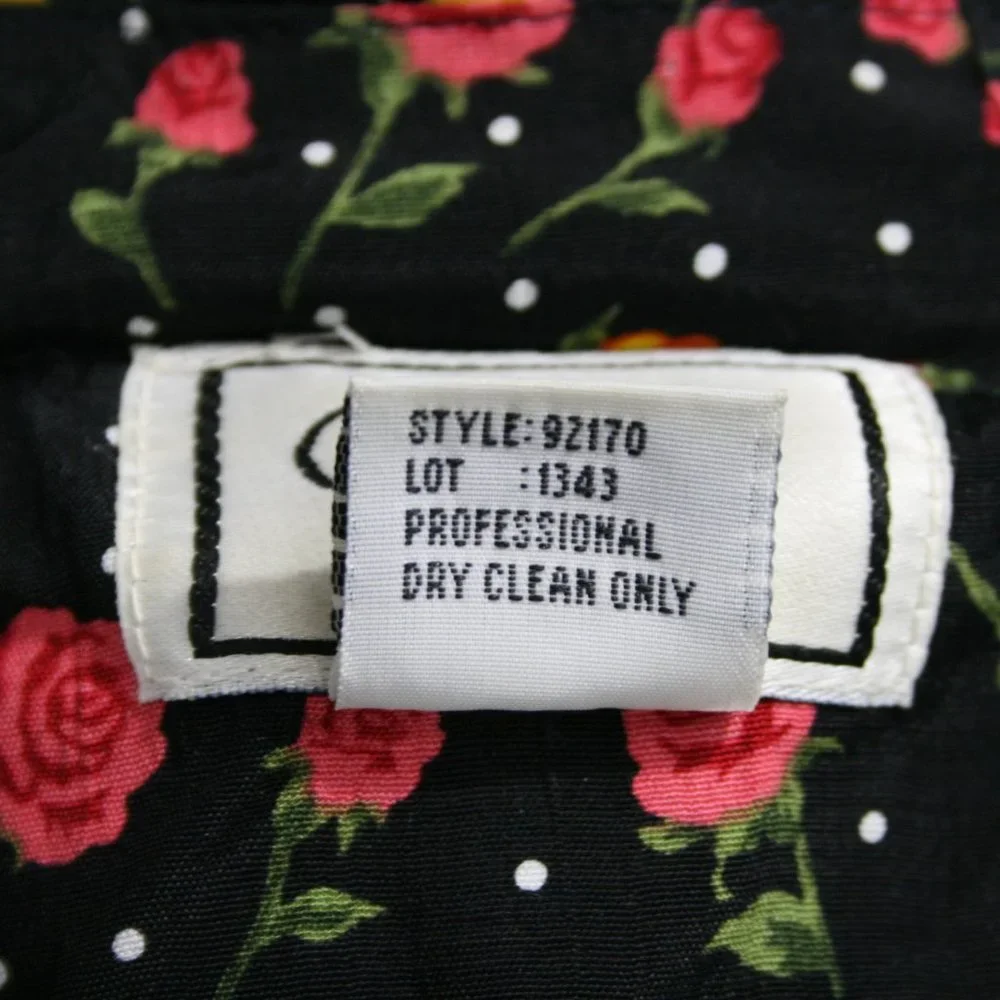 Vintage 50’s DJI Black Rayon Floral Midi Dress w/ Drawstring Belt SZ 10 EUC - Picture 8 of 8